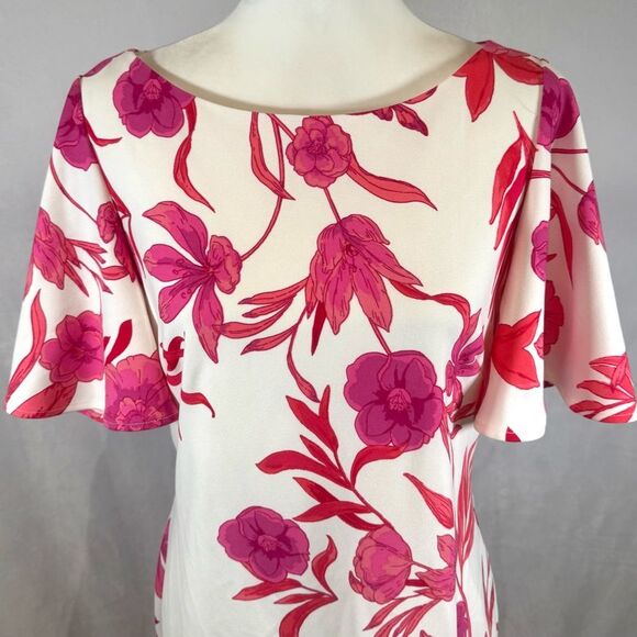 Jessica Howard beautiful white and pink floral flutter sleeve dress size 12 - Picture 3 of 7
